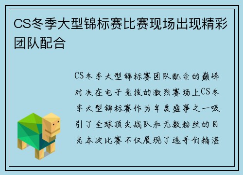 CS冬季大型锦标赛比赛现场出现精彩团队配合