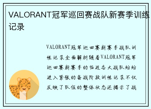 VALORANT冠军巡回赛战队新赛季训练记录