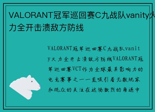 VALORANT冠军巡回赛C九战队vanity火力全开击溃敌方防线