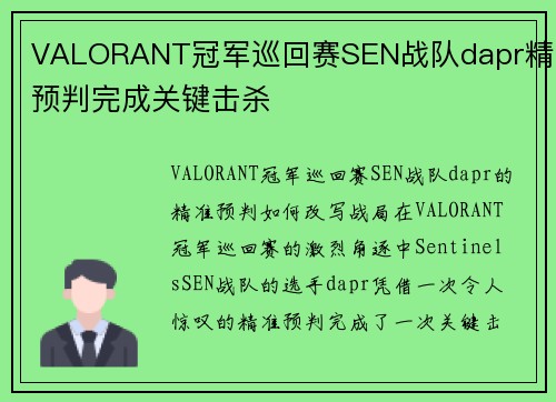 VALORANT冠军巡回赛SEN战队dapr精准预判完成关键击杀